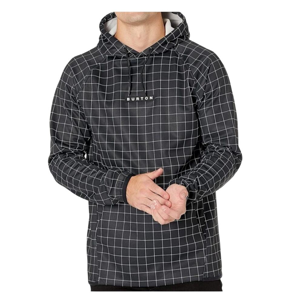 Burton Mens Black & White Grid Patterned Crown Weatherproof Pullover Hoodie S-L